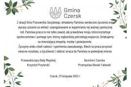 <b> DZIEŃ PRACOWNIKA SOCJALNEGO - życzenia od burmistrza Czerska oraz przewodniczącego RM w Czersku</b>