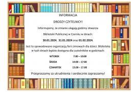 <b>Zmiany godzin otwarcia Biblioteki Publicznej w Czersku</b>