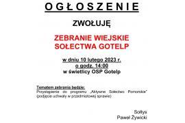 <b> Zebranie wiejskie Gotelp. Aktywne Sołectwo Pomorskie (OGŁOSZENIE)</b>