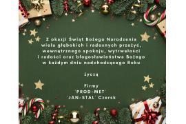 <b>ŻYCZENIA ŚWIĄTECZNE od Firmy`PROD-MET` oraz `JAN-STAL` Czersk</b>