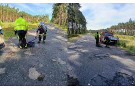 <b> GM. CZERSK. Na `Koziej Szosie` trwają doraźne prace remontowe (ZDJĘCIA) </b>