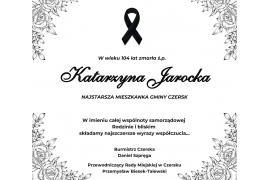 <b>GM. CZERSK. Zmarła Pani Katarzyna Jarocka - NAJSTARSZA MIESZKANKA GMINY CZERSK. W styczniu obchodziła swoje 104. urodziny</b>