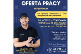 <b>OFERTY PRACY<br> YONGLI - centrala w Czersku. POZOSTAŁO 15 STANOWISK PRACY (ZAPEWNIAMY PEŁNE PRZESZKOLENIE)</b>