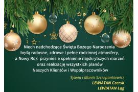 <b>ŻYCZENIA ŚWIĄTECZNE<br>od sklepów LEWIATAN Czersk i LEWIATAN Łąg </b>