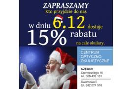 <b>Centrum Optyczno Okulistyczne <br>w Czersku. 6 GRUDNIA 15% RABATU na okulary</b>
