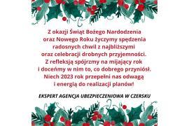 <b>ŻYCZENIA ŚWIĄTECZNE<br>od EKSPERT AGENCJI UBEZPIECZENIOWEJ W CZERSKU </b>