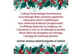 <b>ŻYCZENIA ŚWIĄTECZNE<br>od EKSPERT AGENCJI UBEZPIECZENIOWEJ W CZERSKU </b>