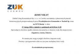 <b>GM. CZERSK. Przerwa w dostawie wody - Zapędowo, Lutom, Żukowo (KOMUNIKAT ZUK)</b>