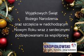 <b>ŻYCZENIA ŚWIĄTECZNE<br>od Firmy Kropidłowski </b>