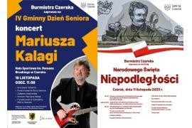 <b>CZERSK. 10 i 11 LISTOPADA. IV Gminny Dzień Seniora. Koncert Mariusza Kalagi. ZAPROSZENIE (PROGRAM). NARODOWE ŚWIĘTO NIEPODLEGŁOŚCI (PROGRAM)</b>